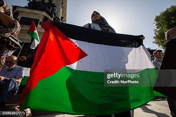 On August 9 in Madrid, Spain, dozens of people gather in Retiro Park to show their support for Palestine and protest against Israel's intervention....