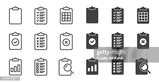 bildbanksillustrationer, clip art samt tecknat material och ikoner med clipboard icons collection. editable stroke. thin line and glyph solid style series icons - checklista