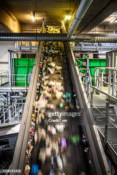 recycling conveyor sorting process - relentless stock pictures, royalty-free photos & images