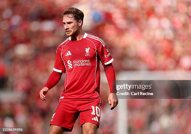 Alexis Mac Allister of Liverpool during the pre-season friendly match between Liverpool v Athletic Club Bilbao at Anfield on August 04, 2025 in...