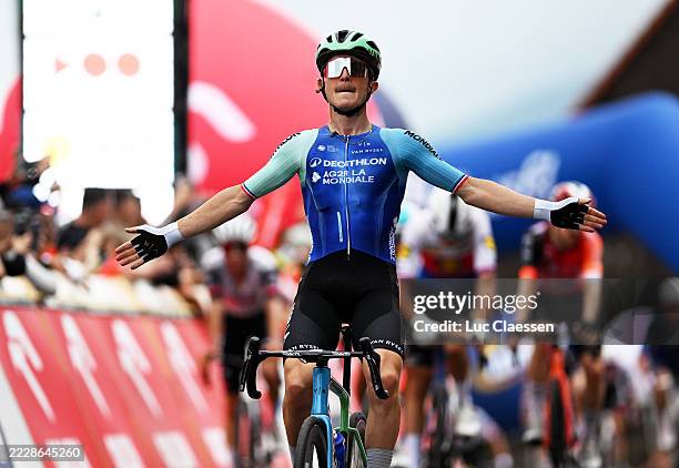 Paul Lapeira of France and Team Decathlon AG2R La Mondiale celebrates at finish line as stage winner during the 82nd Tour de Pologne 2025, Stage 2 a...
