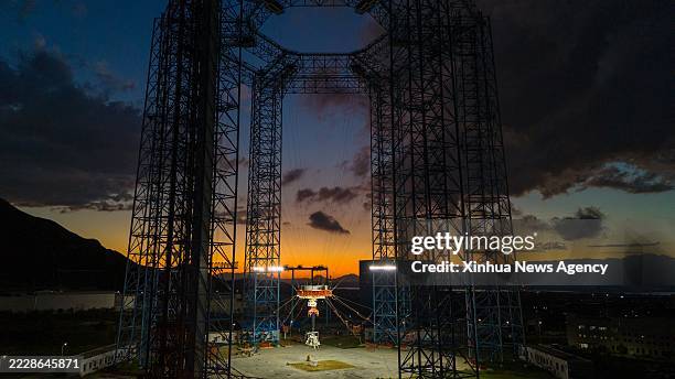 This file photo shows a manned lunar lander during a trial at a test site in Huailai County, north China's Hebei Province. China on Thursday...