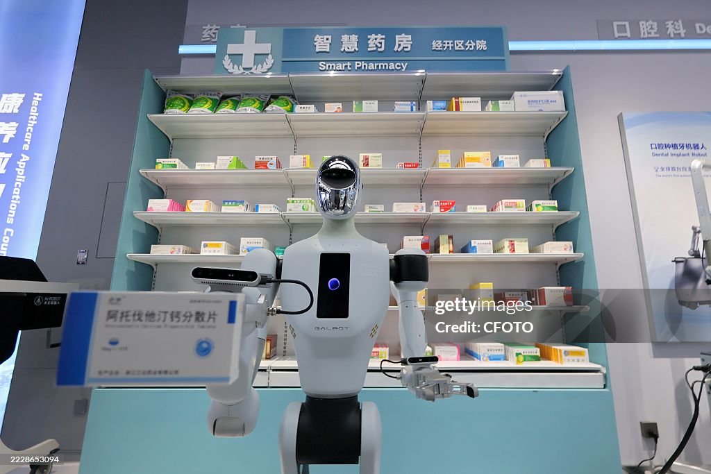 BEIJING, CHINA AUGUST 9, 2025 A smart pharmacy robot retrieves