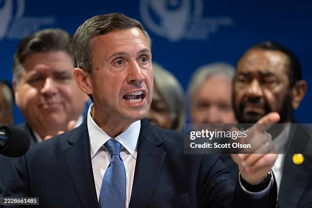 Ken Martin, chairman of the Democratic National Committee, speaks during a press conference with Texas Democrats at the International Union of...