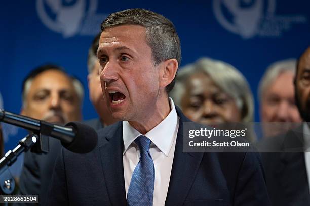 Ken Martin, chairman of the Democratic National Committee, speaks during a press conference with Texas Democrats at the International Union of...