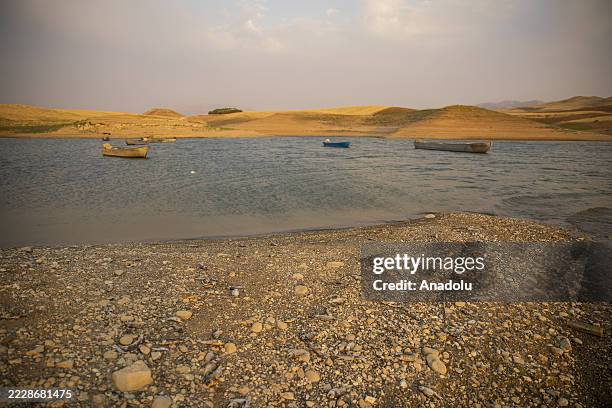 View shows the dried-up Sirwan River amid reports of hundreds of fish dying in the Said Sadiq district, Sulaymaniyah, Iraq, on August 6, 2025. The...