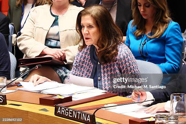 Ambassador Dorothy Camille Shea, Chargé d’Affaires ad interim of the United States, speaks during a United Nations Security Council meeting on the...