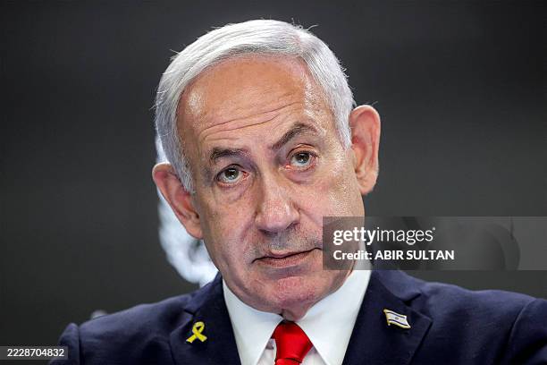 Israel's Prime Minister Benjamin Netanyahu gives a press conference at the Prime minister's office in Jerusalem on August 10, 2025. Netanyahu said on...