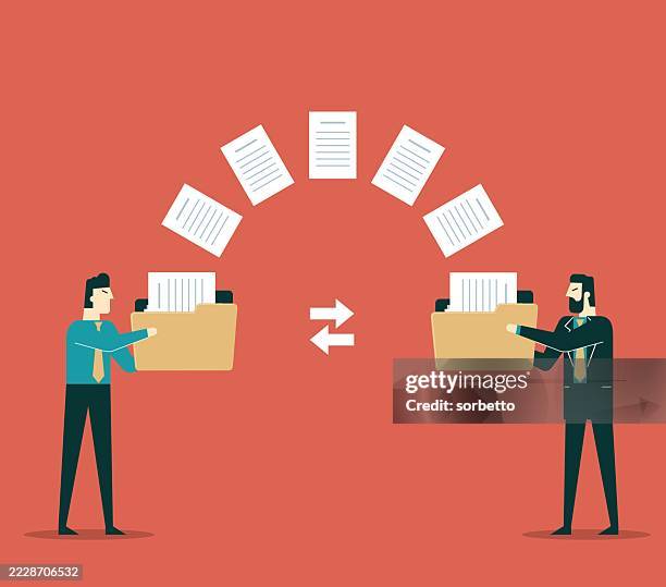 transferred documents - businessman - exchanging information stock illustrations