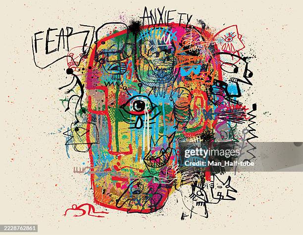 abstrakte kunst-portrait - schlechter zustand stock-grafiken, -clipart, -cartoons und -symbole