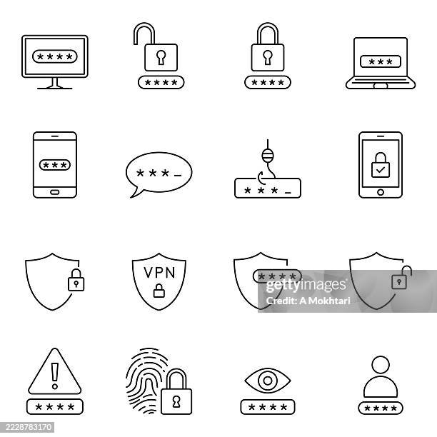 passwort- und cybersicherheitssymbole gesetzt. - vpn stock-grafiken, -clipart, -cartoons und -symbole