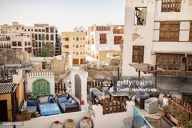 rooftop coffee shop in al-balad old town jeddah - jeddah stock pictures, royalty-free photos & images