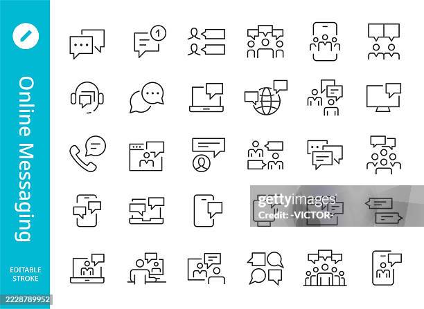 ilustrações de stock, clip art, desenhos animados e ícones de online messaging icons - line series - comunicação