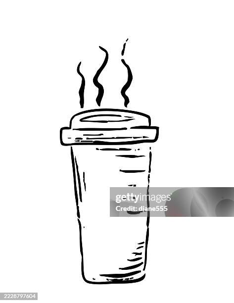hand drawn autumn leaf line art element icon - coffee or tea - cup single object stock illustrations