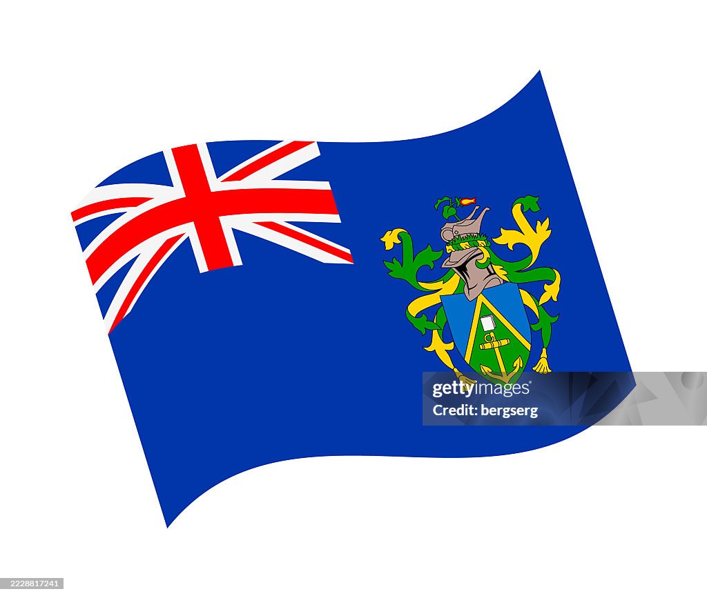 Waving National Flag of the Pitcairn Islands. Flat Icon. Vector Illustration
