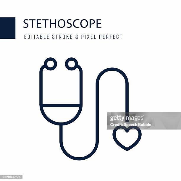 stethoscope line icon. editable stroke vector icon. - stethoscope heart stock illustrations