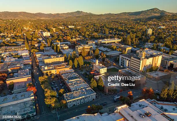 santa rosa downtown aerial during the golden hour - santa rosa california stock pictures, royalty-free photos & images