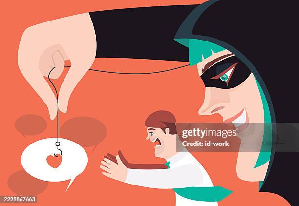 woman scammer phishing businessman - online dating stock illustrations