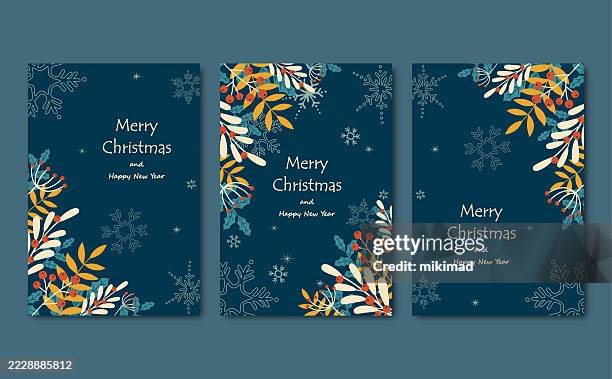 festive christmas card collection with botanical decorations. christmas background. vector eps10 - mistletoe background stock illustrations