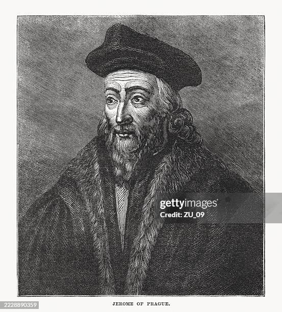 jerome of prague (1379-1416), czech scholastic philosopher, woodcut, published 1899 - prague stock illustrations