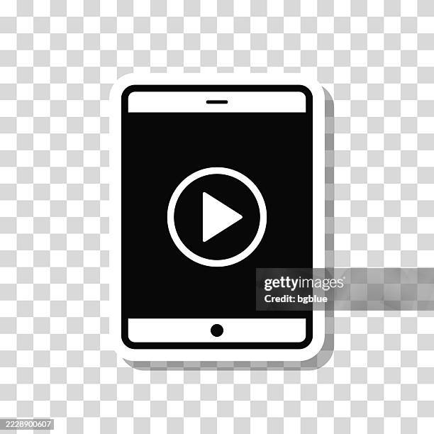 tablet pc with play button. icon sticker on blank background - play button transparent stock illustrations