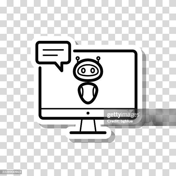 desktop computer with chatbot. icon sticker on blank background - thought bubble transparent stock illustrations