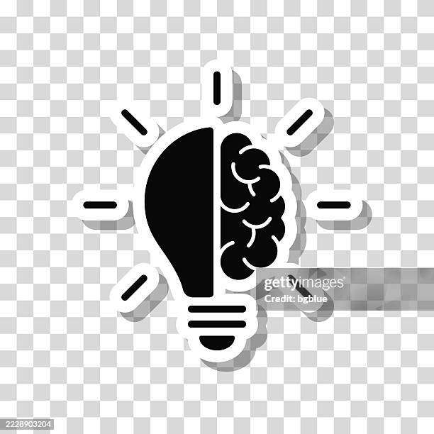 half light bulb and brain. icon sticker on blank background - digital brain half stock illustrations