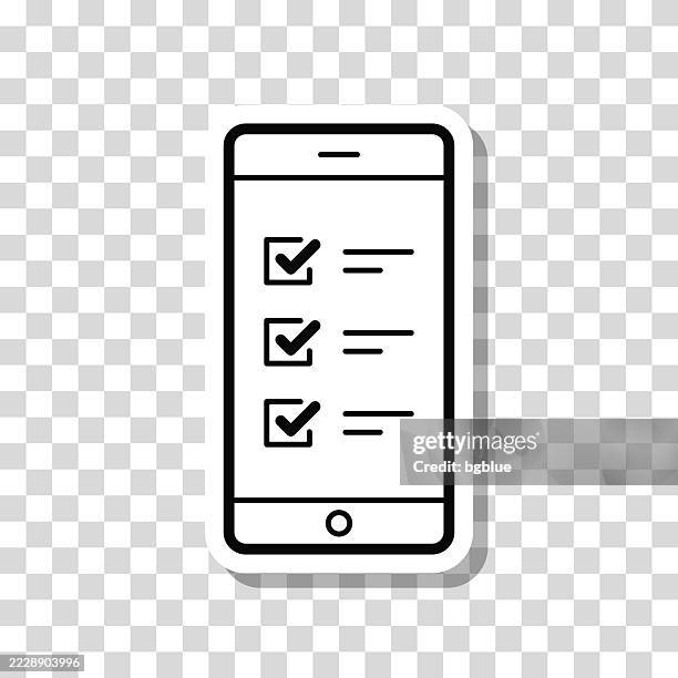 smartphone with checklist. icon sticker on blank background - checking ipad home stock illustrations