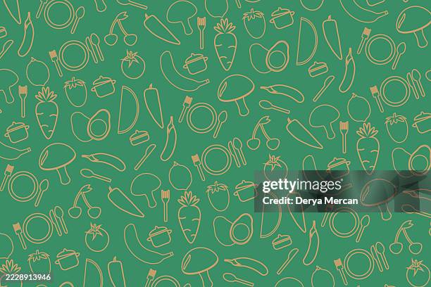kitchen seamless pattern. vector background. stock illustration - green saucepan stock illustrations