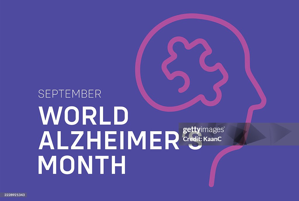 World Alzheimer’s Month Poster with Brain Puzzle Symbol on Purple Background