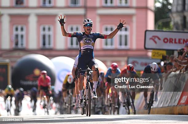 Paul Magnier of France and Team Soudal Quick-Step celebrates at finish line as stage winner during the 82nd Tour de Pologne 2025, Stage 4 a 198.8km...