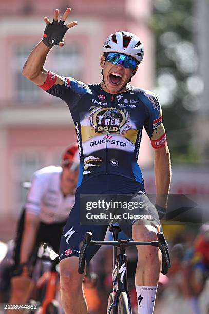 Paul Magnier of France and Team Soudal Quick-Step celebrates at finish line as stage winner during the 82nd Tour de Pologne 2025, Stage 4 a 198.8km...