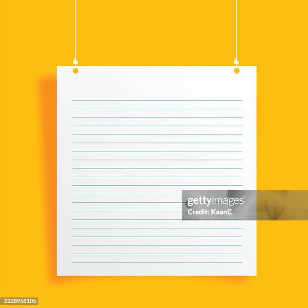 hängender linierter papierhintergrund mit seil für notizen oder bildung design vektor vektor illustration - liniertes papier stock-grafiken, -clipart, -cartoons und -symbole