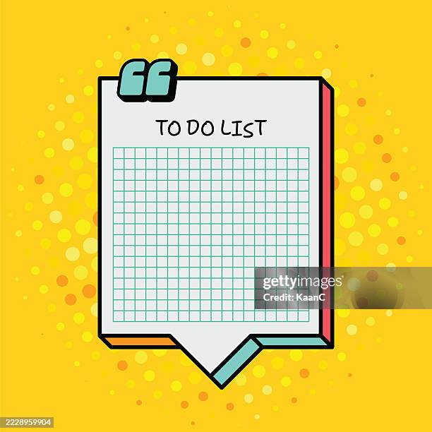 bunte aufgabenliste notizblock mit büroklammer auf hellgelbem hintergrund - vektorillustration für planung und organisation - aufgabenliste stock-grafiken, -clipart, -cartoons und -symbole