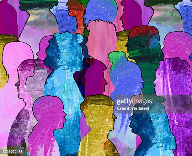 ilustraciones, imágenes clip art, dibujos animados e iconos de stock de fondo colorido de perfil de mujeres diversas - igualdad de género