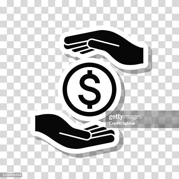 dollar coin between hands. icon sticker on blank background - in between concept stock illustrations