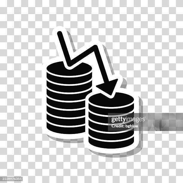 money decrease. icon sticker on blank background - coin stack stock illustrations