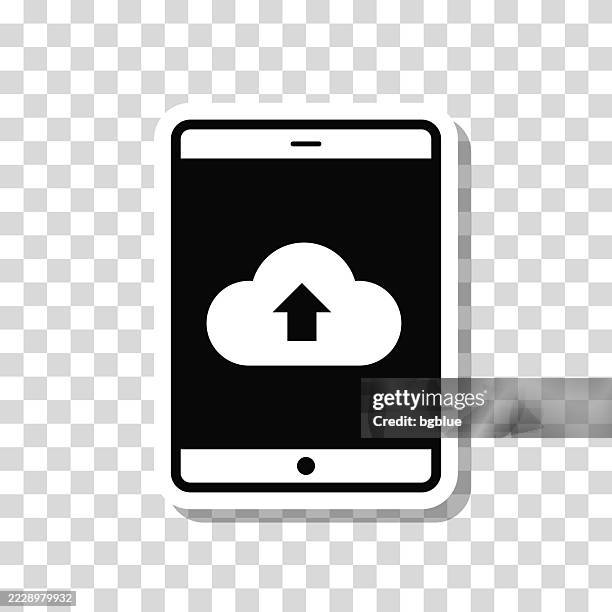 cloud upload from tablet pc. icon sticker on blank background - cloud transparent stock illustrations