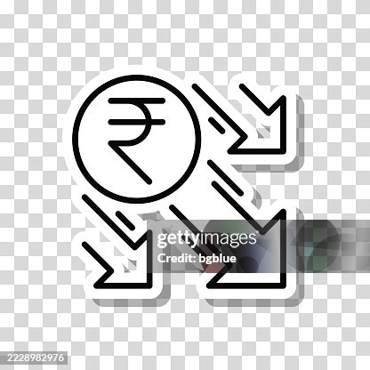 Indian rupee decrease. Icon sticker on blank background Indian rupee decrease. Icon sticker on blank background