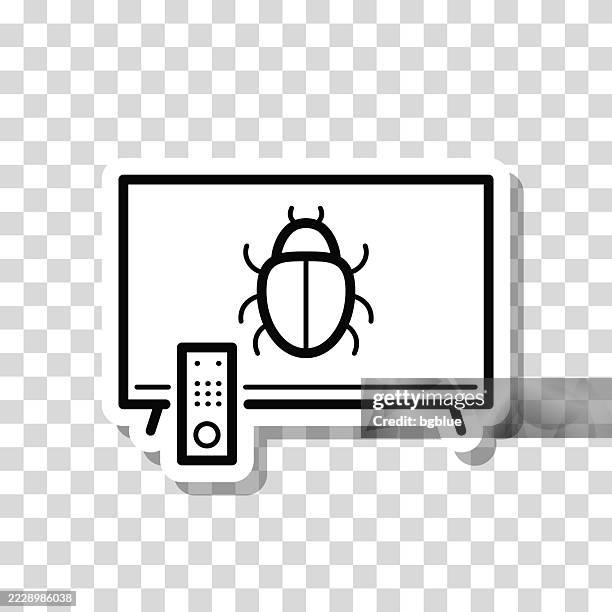 tv with bug. icon sticker on blank background - insect zapper stock illustrations