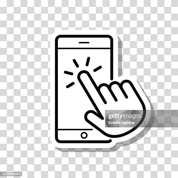 touch smartphone with hand. icon sticker on blank background - finger tapping stock illustrations