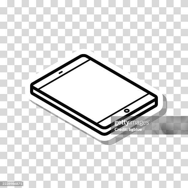 isometric tablet pc - flat position. icon sticker on blank background - iphone blank screen stock illustrations
