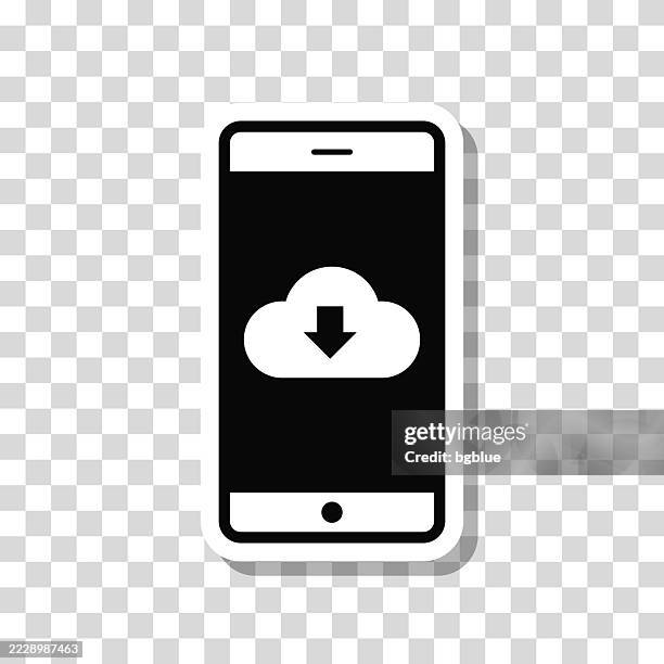 cloud download to smartphone. icon sticker on blank background - iphone transparent background stock illustrations