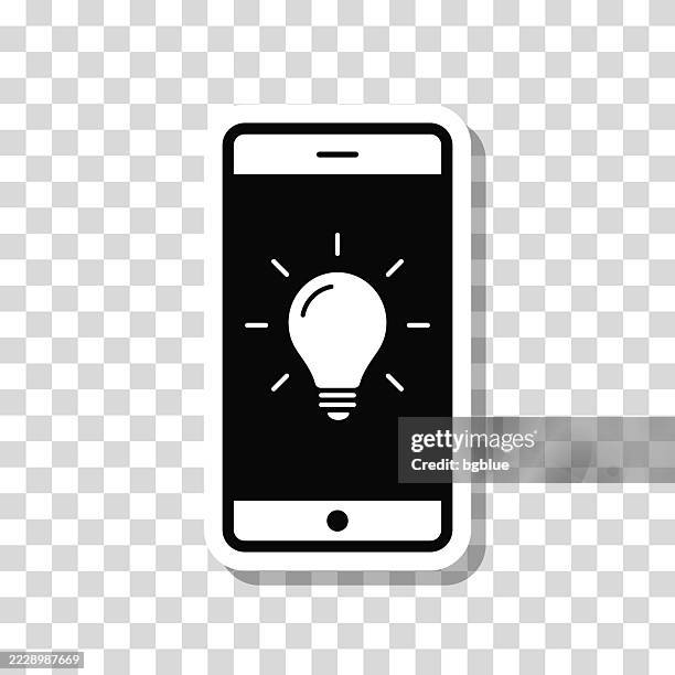 smartphone with light bulb. icon sticker on blank background - iphone transparent background stock illustrations