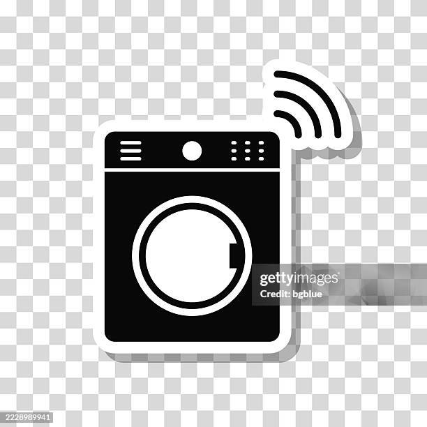 smart washing machine. icon sticker on blank background - cleaning electronics stock illustrations