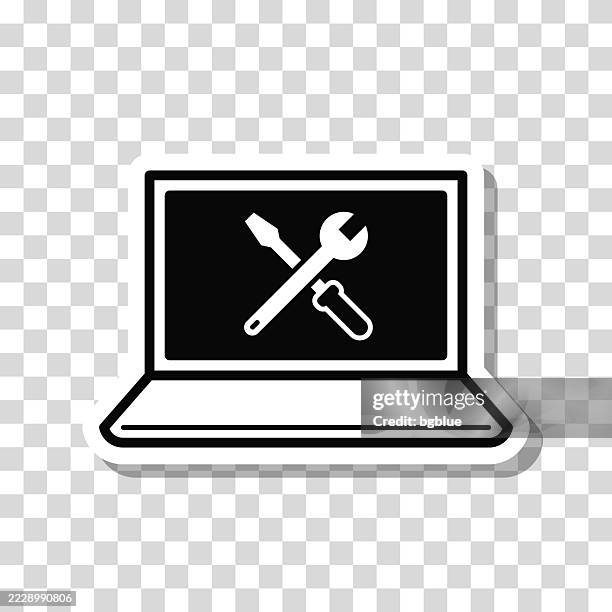 laptop settings - tools. icon sticker on blank background - screwdriver isolated stock illustrations