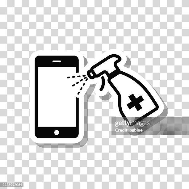 smartphone handle disinfection. icon sticker on blank background - clean surface stock illustrations