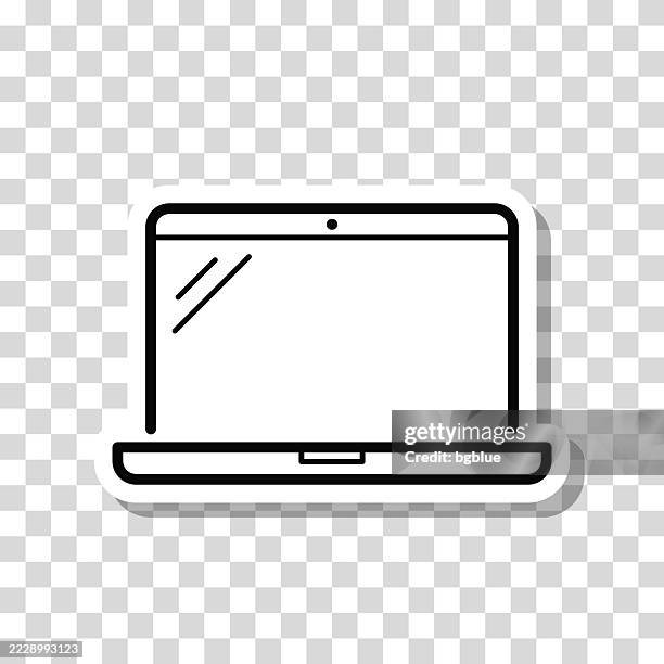 laptop. icon sticker on blank background - using transparent touchscreen display stock illustrations