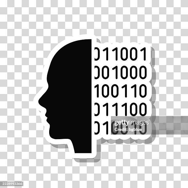 human face with binary code. icon sticker on blank background - binary code face stock illustrations