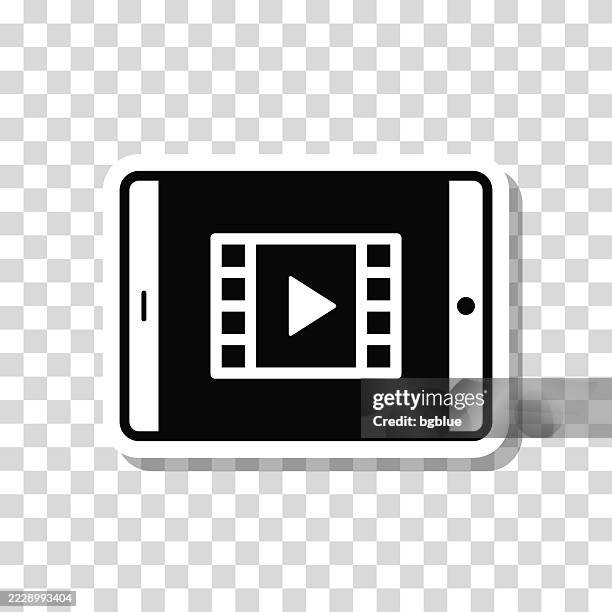 watch video on tablet pc. icon sticker on blank background - play button transparent background stock illustrations